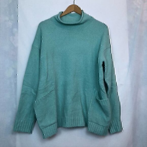 NEW NWT ADY P Pocket Roll Neck Tunic Mint Green Chunky Pullover Sweater Medium - Picture 3 of 10